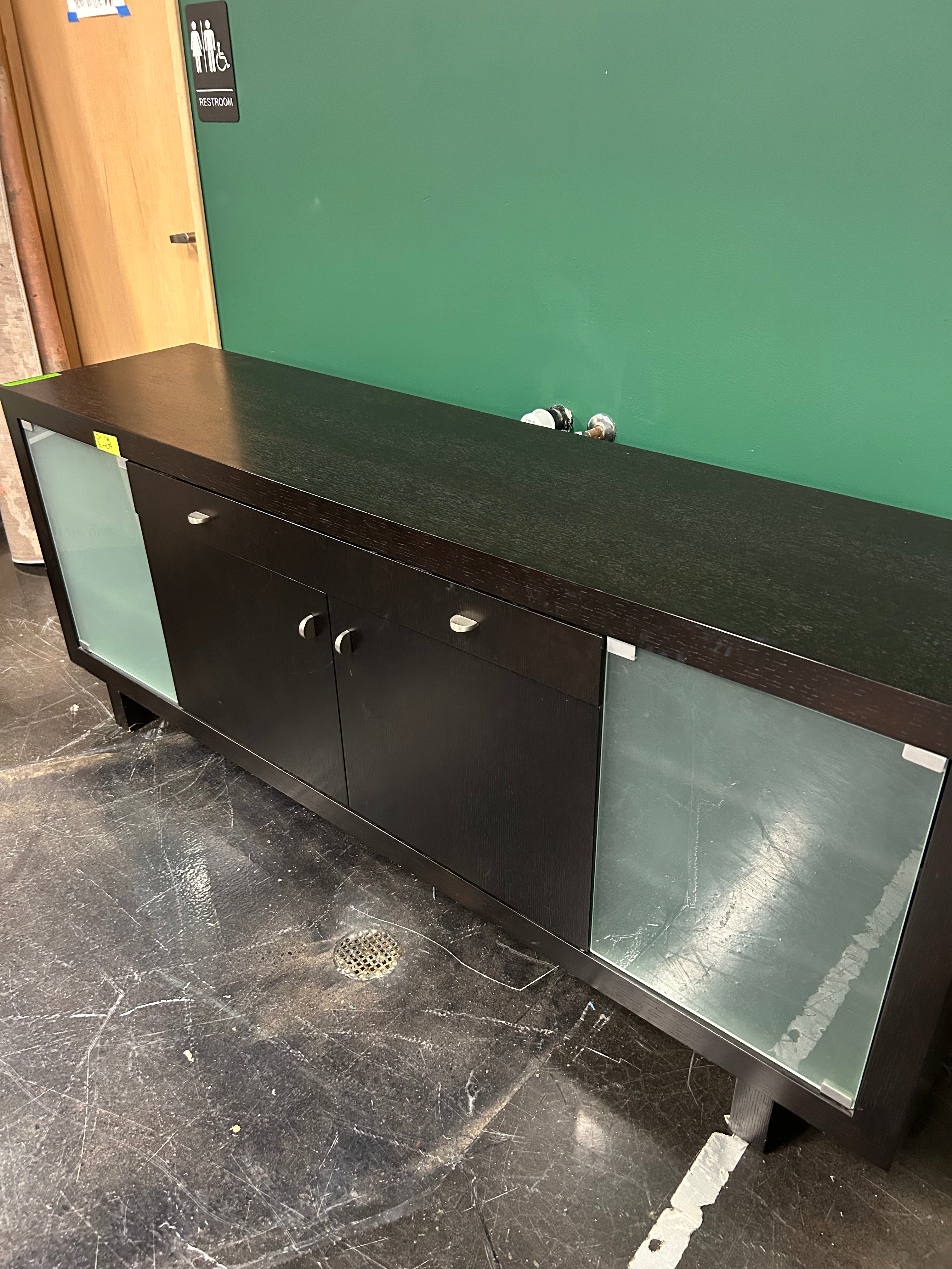Modern Dark Wood Dining Buffet with Glass Doors