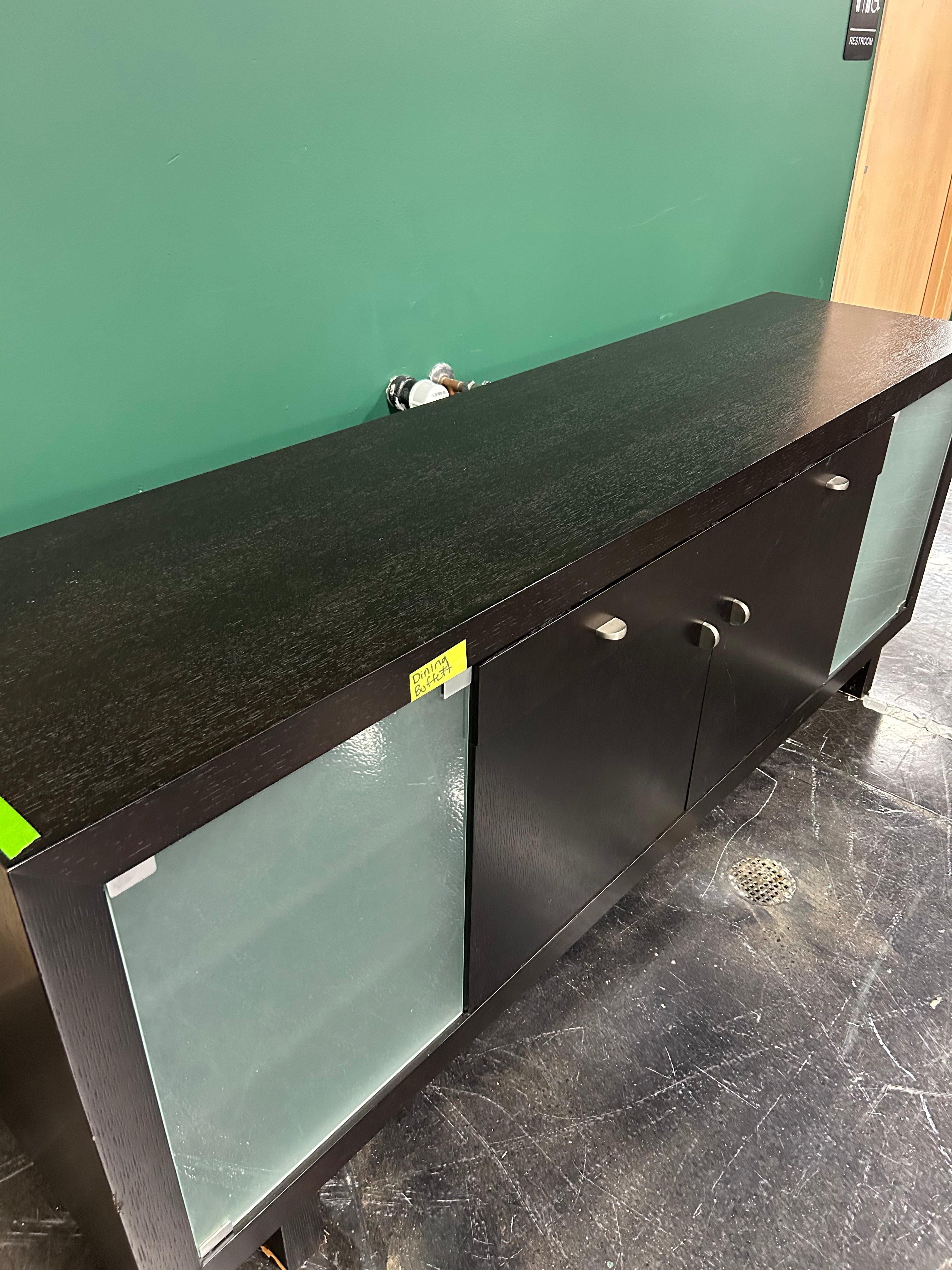 Modern Dark Wood Dining Buffet with Glass Doors