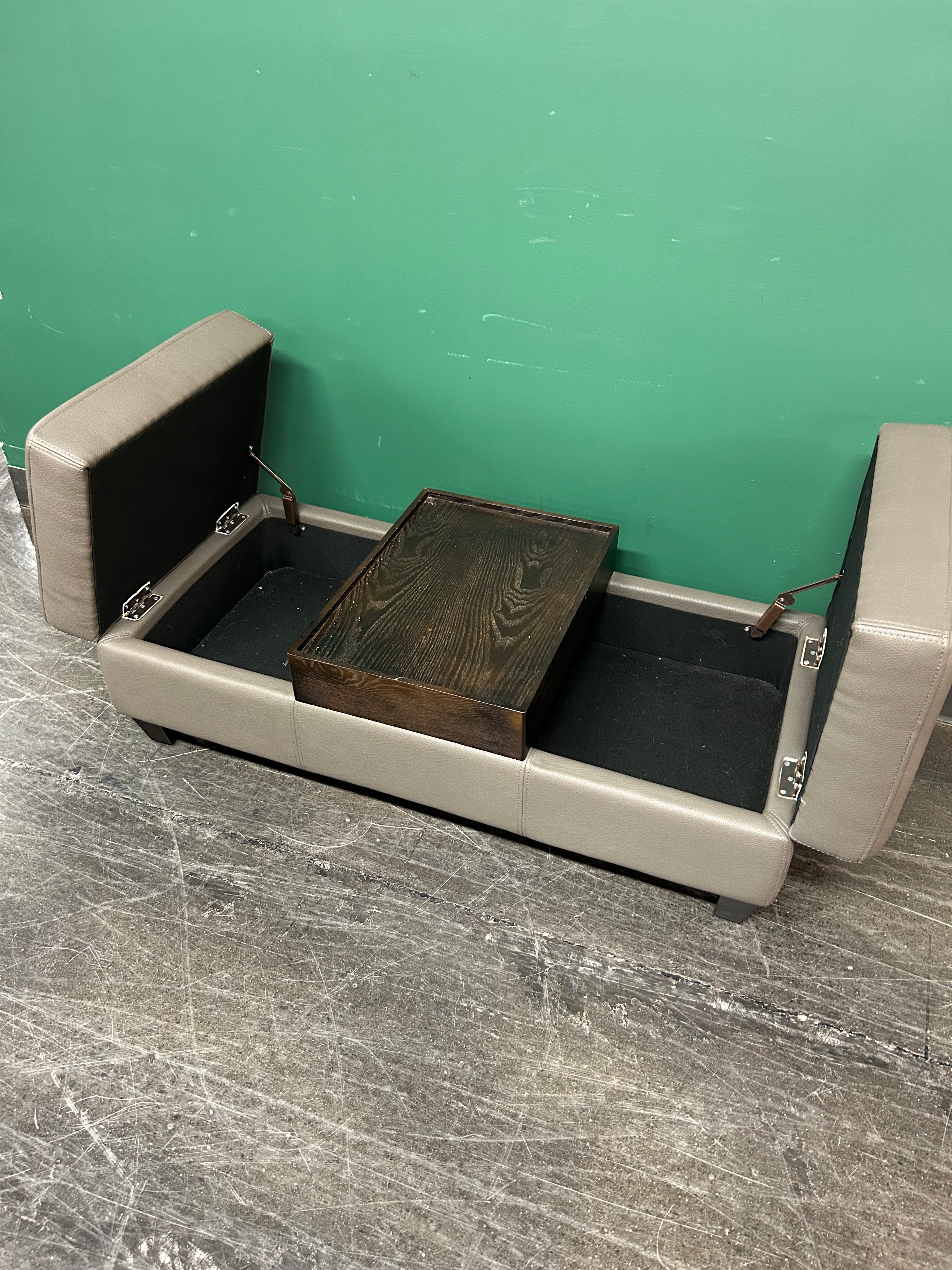 Contemporary Three-Piece Leather Ottoman with Wood Tray