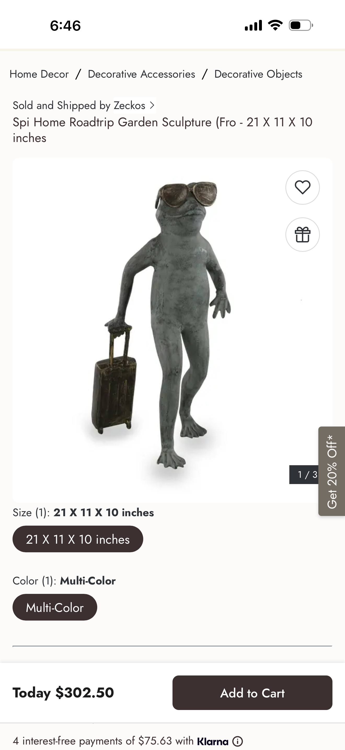 Road Trip Vacation Frog Garden Sculpture Statue with Sunglasses and Suitcase | New for $300+ | Fine Decor