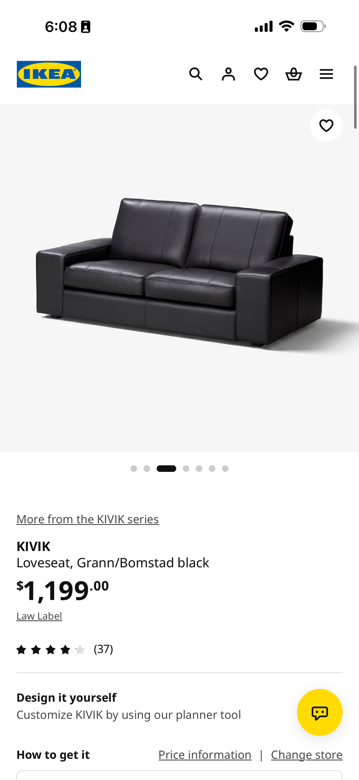 IKEA KIVIK Grann/Bomstad Black Genuine Grain Leather Loveseat | Excellent Condition | Brand New for $1200