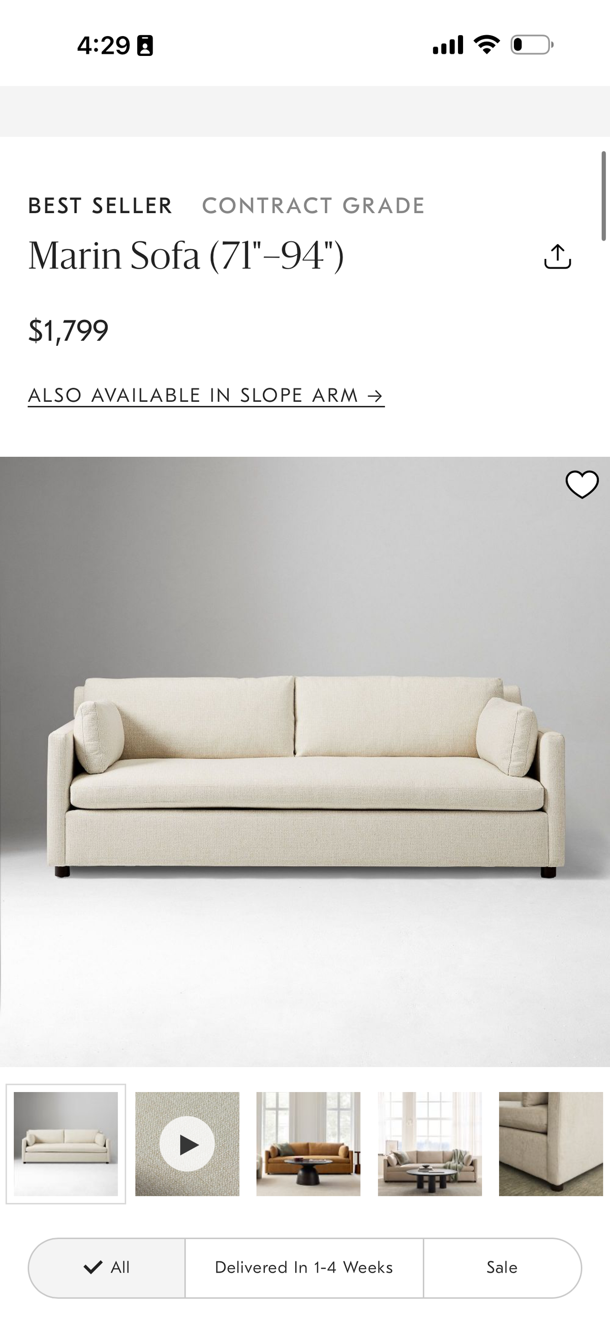 West Elm Marin Cream Performance Basket Weave Sofa | New for $1,799