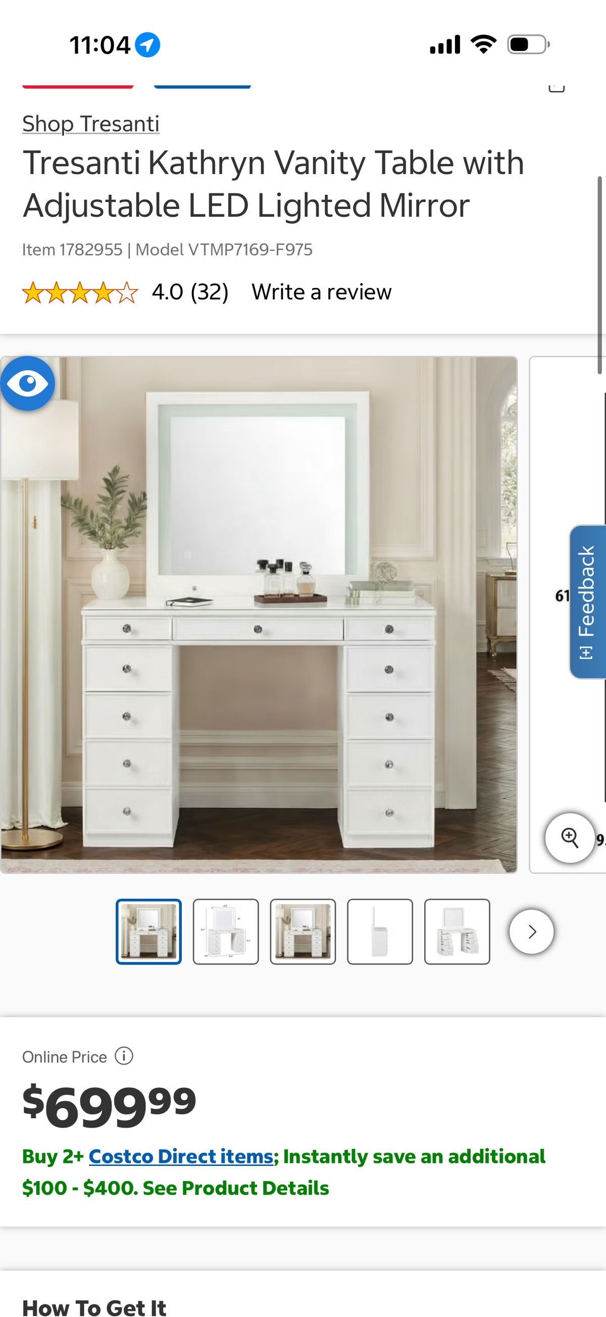 TRESANTI Kathryn Vanity Table with Lighted Mirror | New at $700