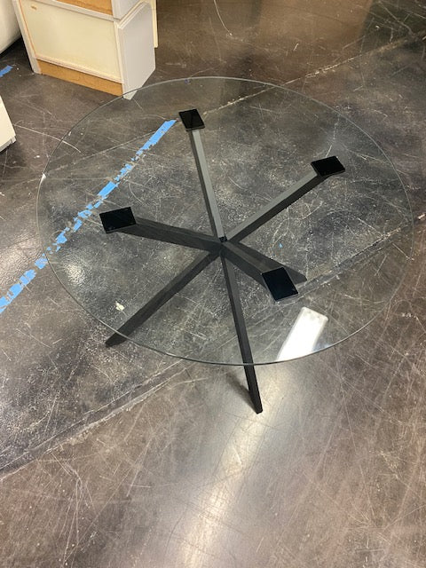 Modern Glass Top Coffee Table with Black Metal Base
