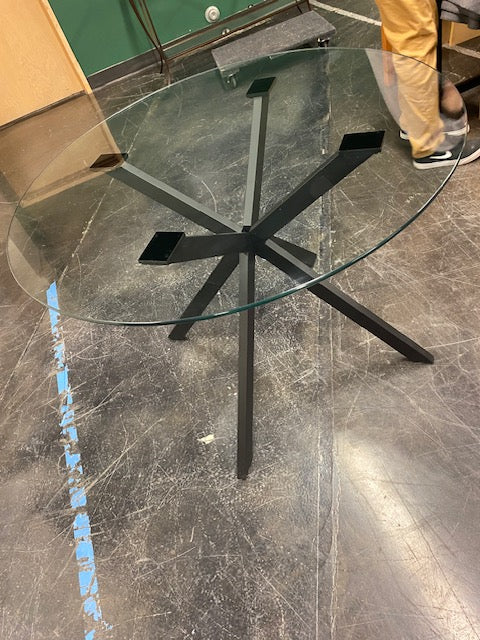 Modern Glass Top Coffee Table with Black Metal Base