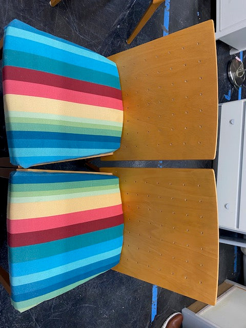 Set of 4 - Mid-Century Modern Wood Dining Chair with Multicolored Striped Seat