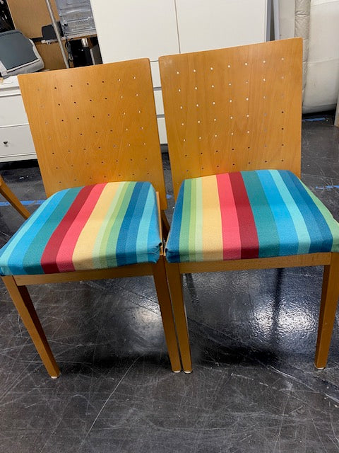 Set of 4 - Mid-Century Modern Wood Dining Chair with Multicolored Striped Seat