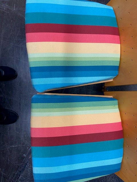 Set of 4 - Mid-Century Modern Wood Dining Chair with Multicolored Striped Seat