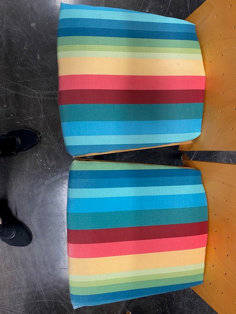Set of 4 - Mid-Century Modern Wood Dining Chair with Multicolored Striped Seat