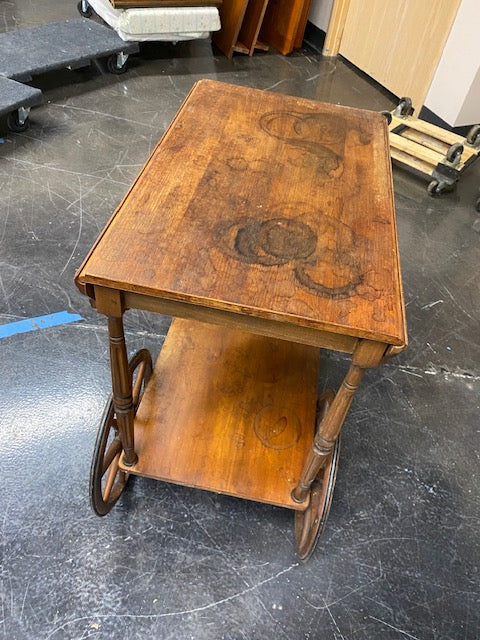 Antique Brown Wood Serving Cart with Drop-Leaf Top