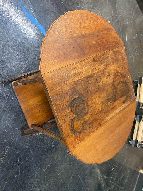 Antique Brown Wood Serving Cart with Drop-Leaf Top