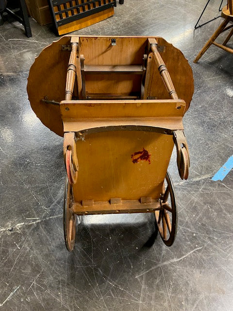 Antique Brown Wood Serving Cart with Drop-Leaf Top