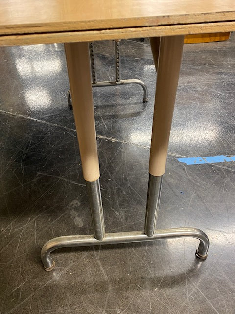 Mid-Century Modern Hardwood Table with Chrome Legs