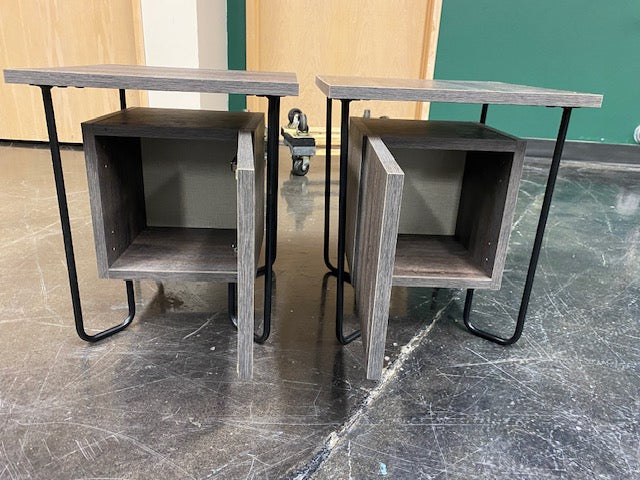 Pair of Mid-Century Modern Wood End Tables with Black Metal Legs