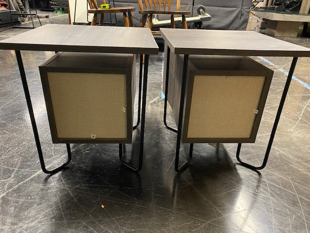 Pair of Mid-Century Modern Wood End Tables with Black Metal Legs