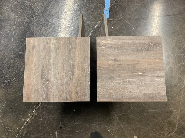 Pair of Mid-Century Modern Wood End Tables with Black Metal Legs