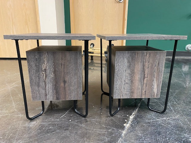 Pair of Mid-Century Modern Wood End Tables with Black Metal Legs