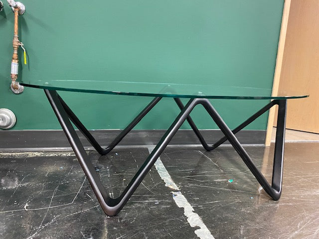 Modern Glass Top Coffee Table with Black Metal Base
