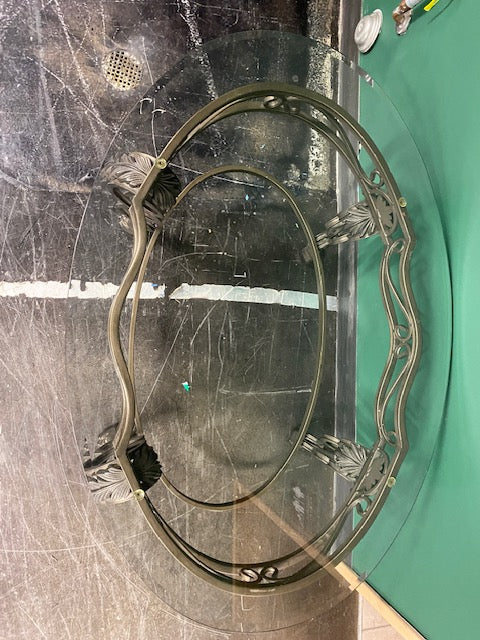Ornate Metal and Glass Oval Coffee Table