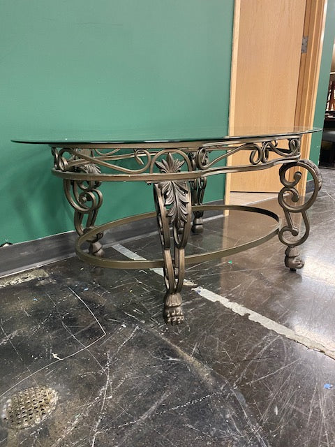 Ornate Metal and Glass Oval Coffee Table