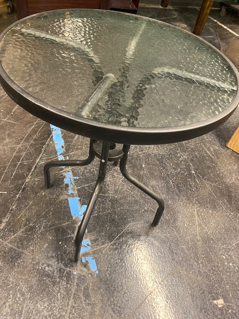 Round Glass-Top Metal Outdoor Side Table