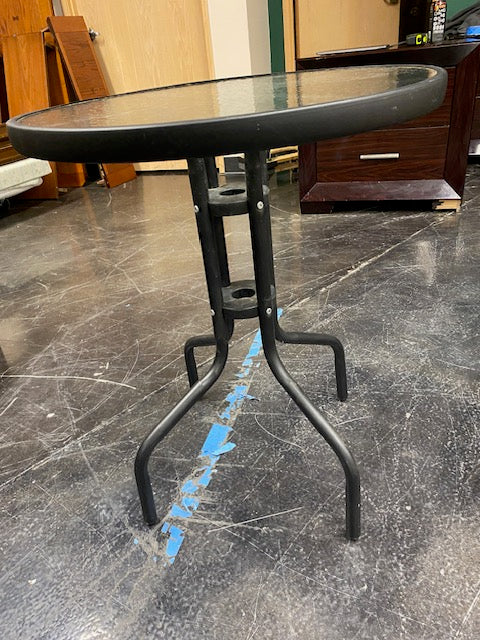 Round Glass-Top Metal Outdoor Side Table