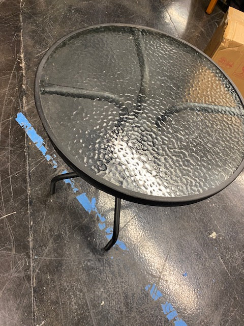Round Glass-Top Metal Outdoor Side Table