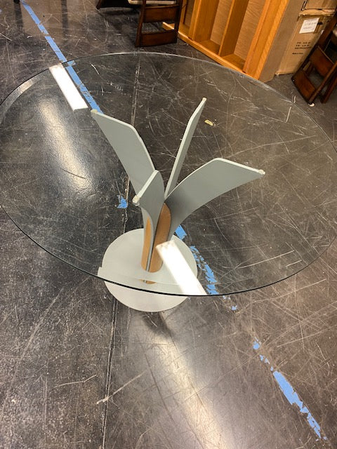 Mid-Century Modern Glass Top Dining Table with Unique Base