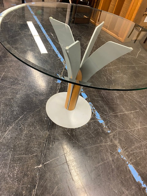 Mid-Century Modern Glass Top Dining Table with Unique Base