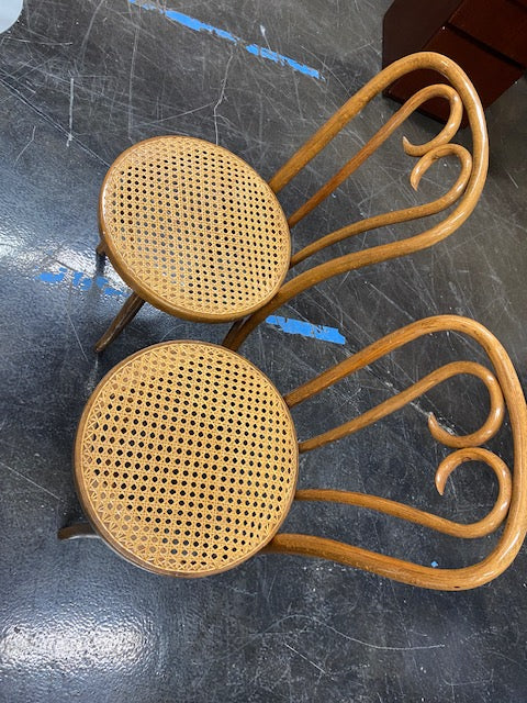 Pair of Vintage Wood Chairs with Cane Seats