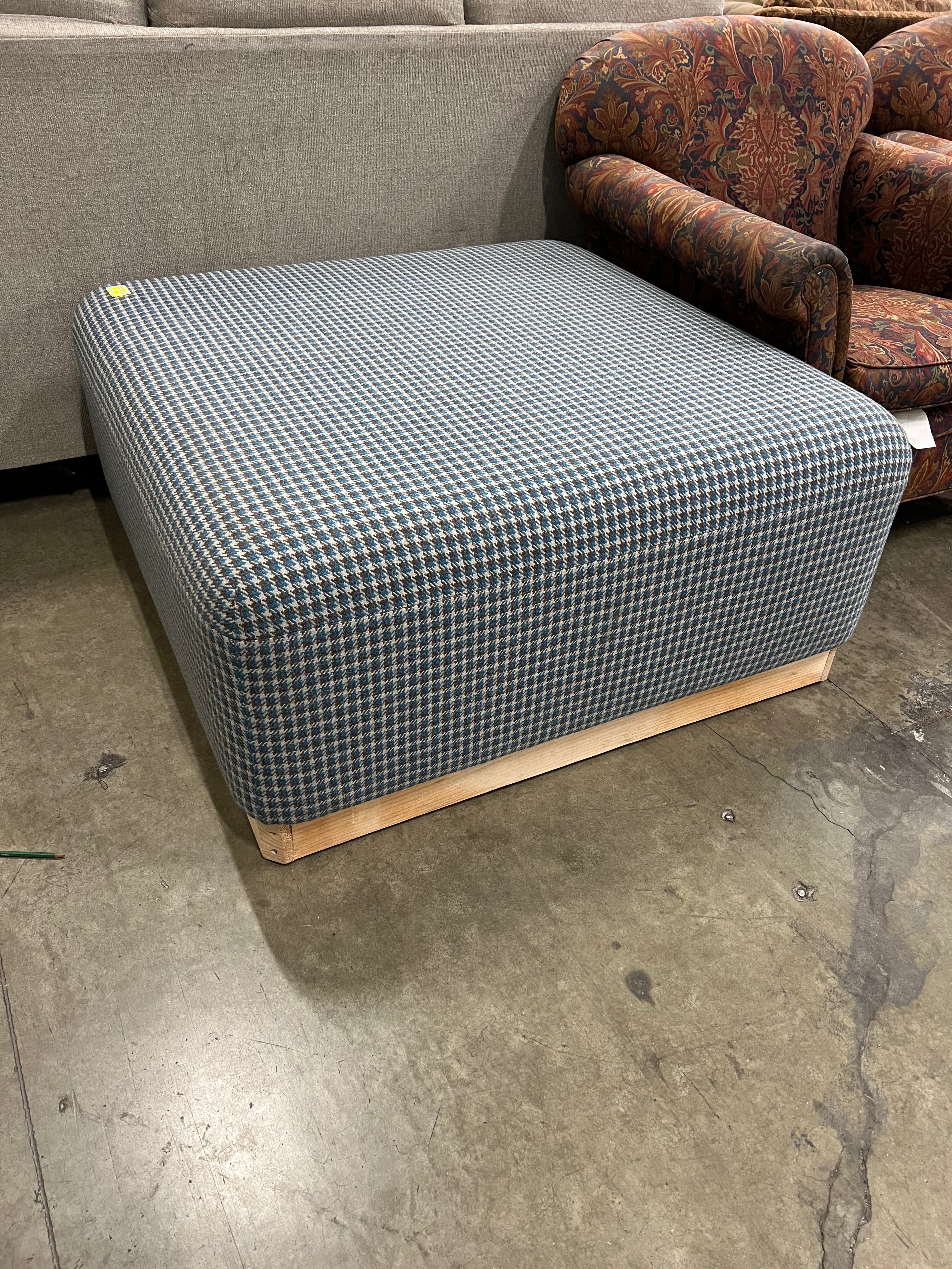 Big Patterned Upholstered Ottoman with Wooden Frame
