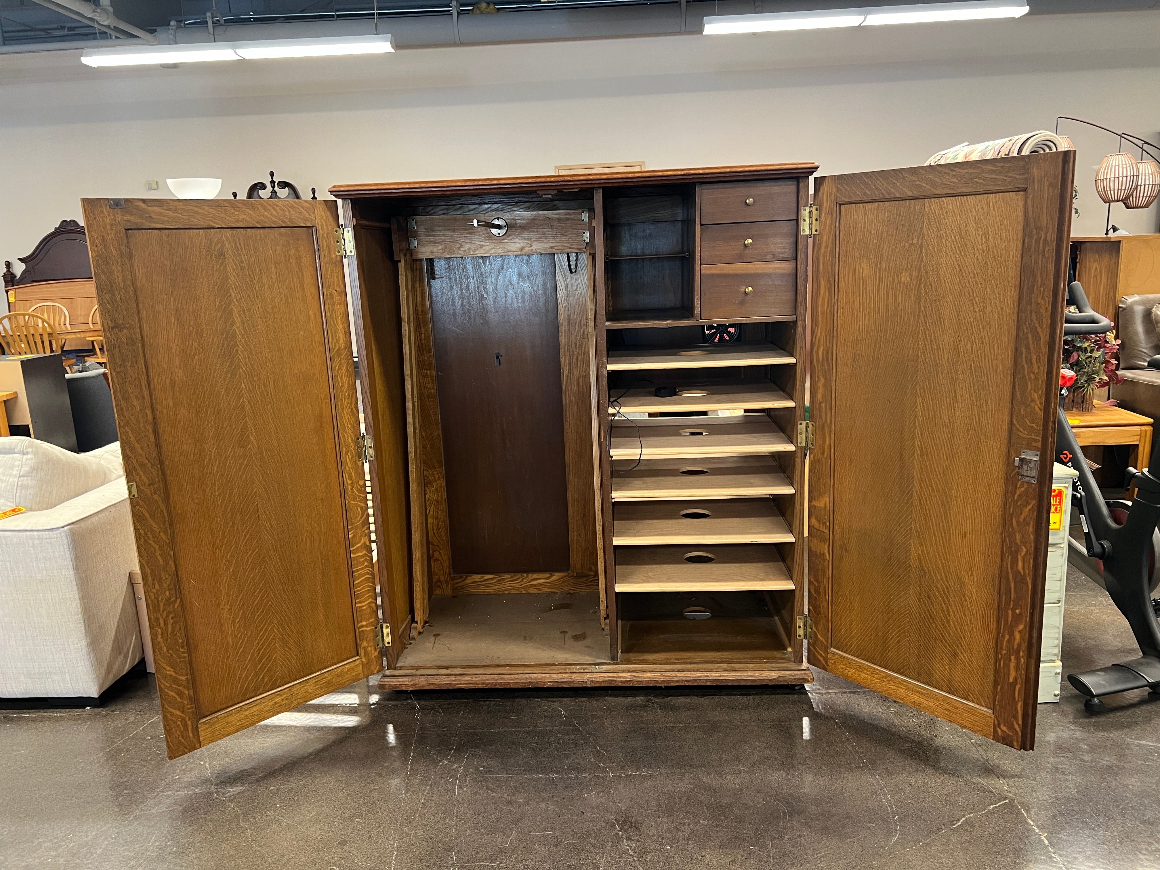 Vintage Armoire Brown Gold Accents - Tall