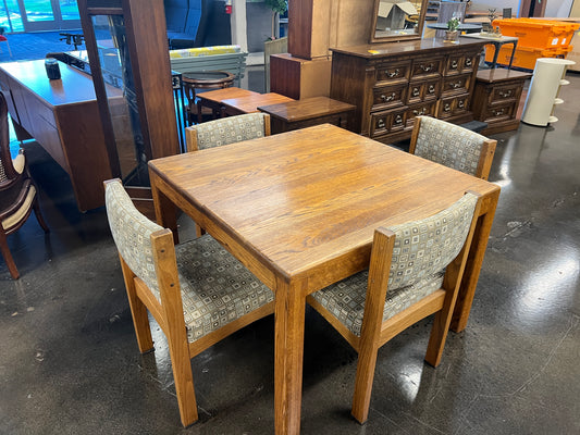 Oak Dining Table with Upholstered Chairs