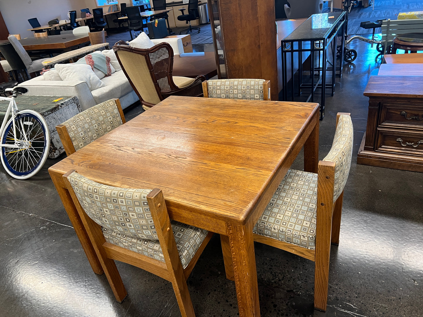Oak Dining Table with Upholstered Chairs