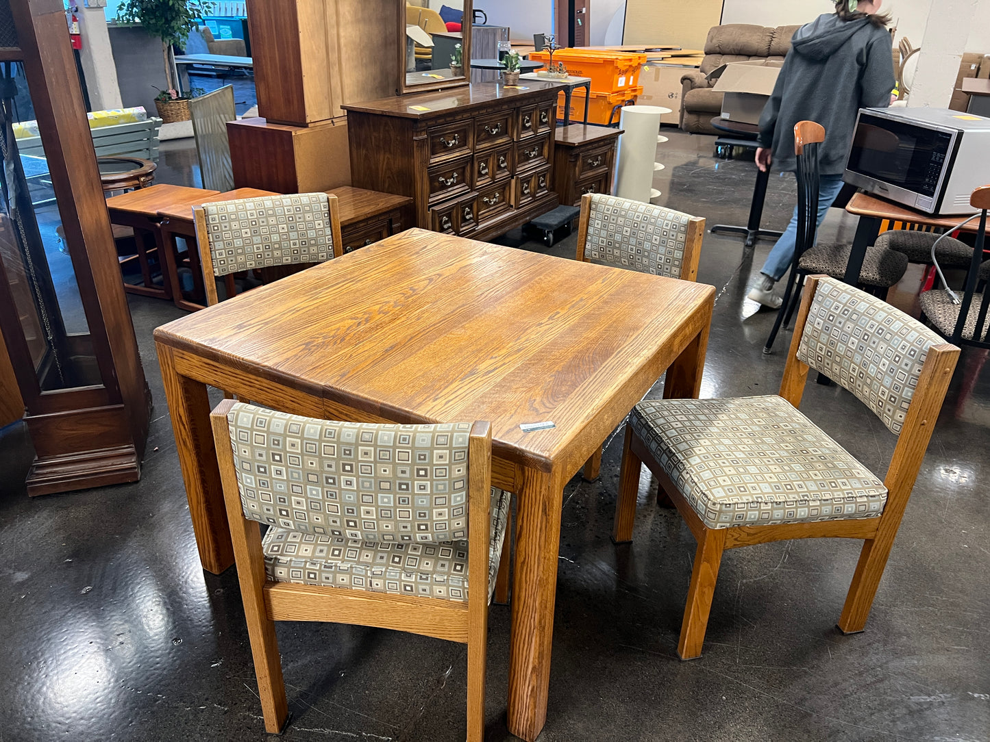 Oak Dining Table with Upholstered Chairs