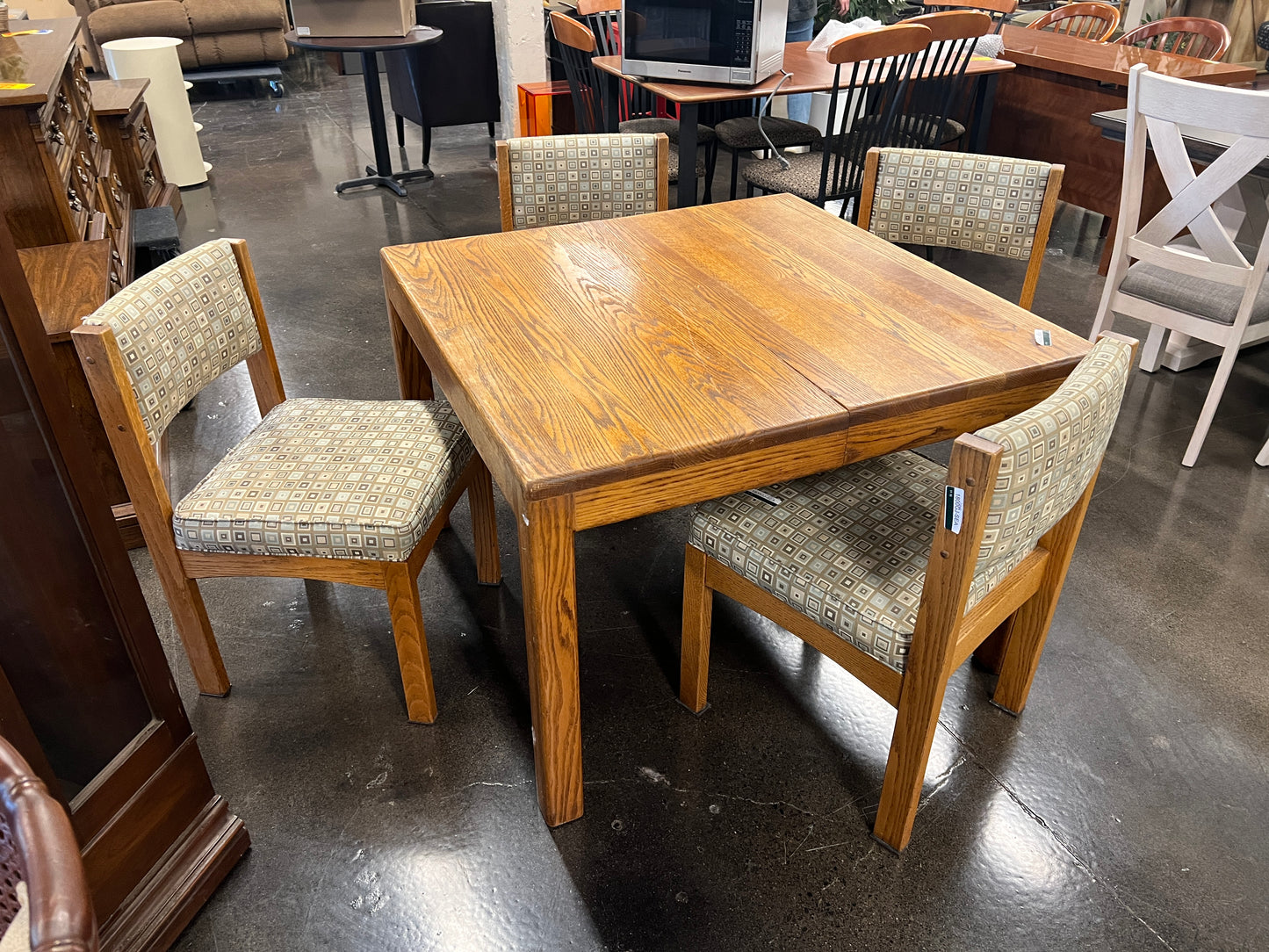 Oak Dining Table with Upholstered Chairs