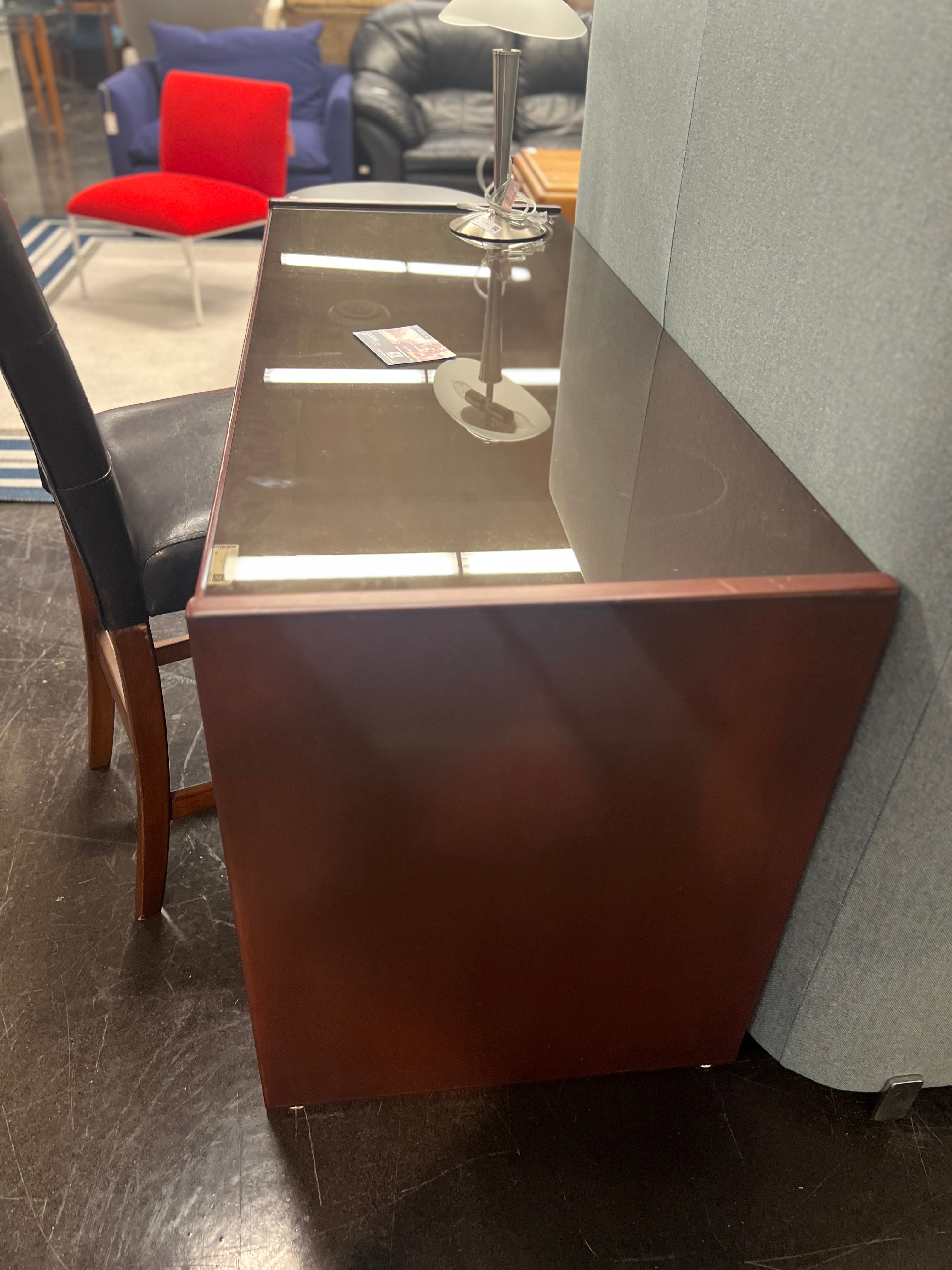 Cherry Wood Office Desk w/ Glass Top