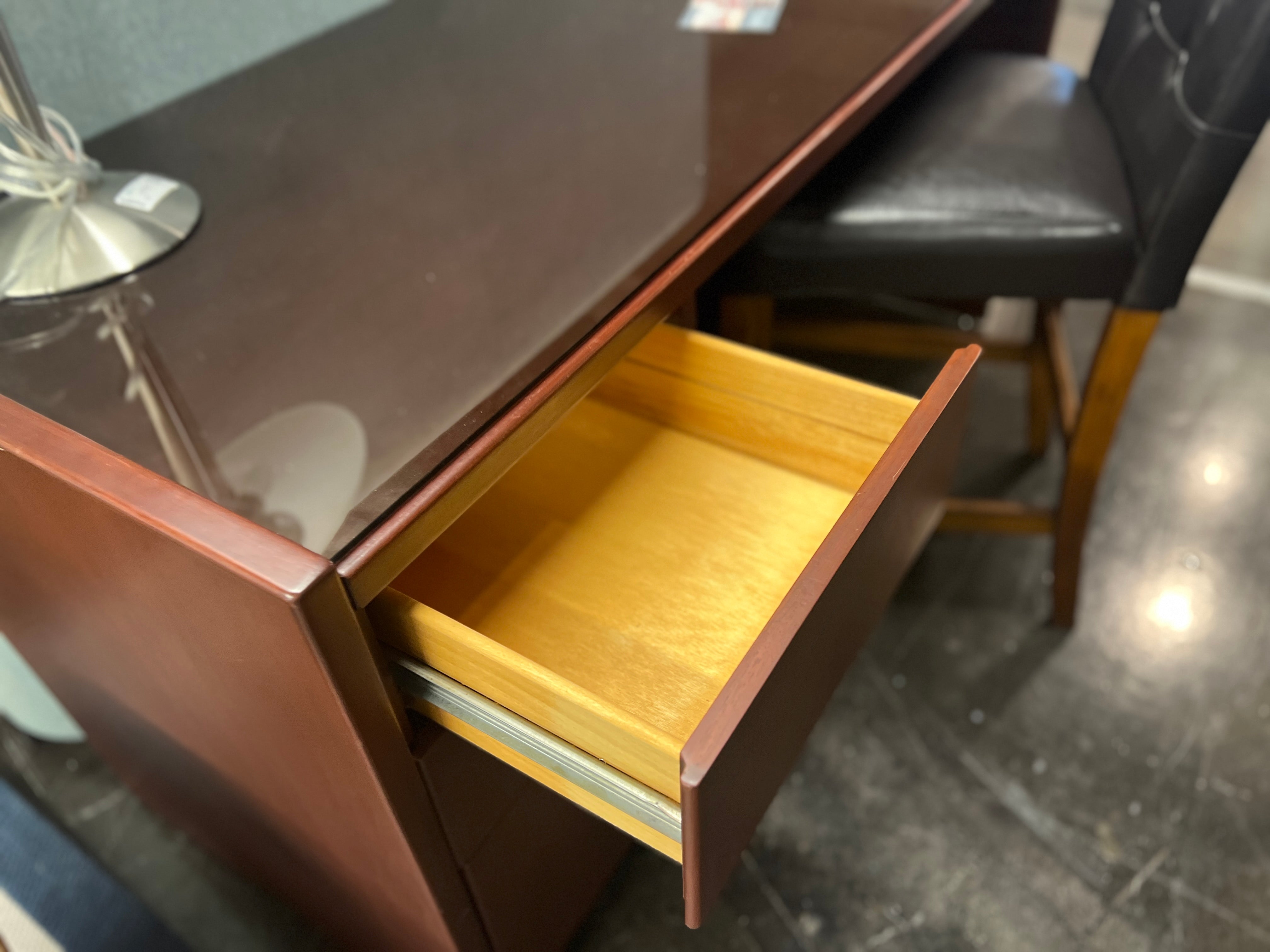 Cherry Wood Office Desk w/ Glass Top