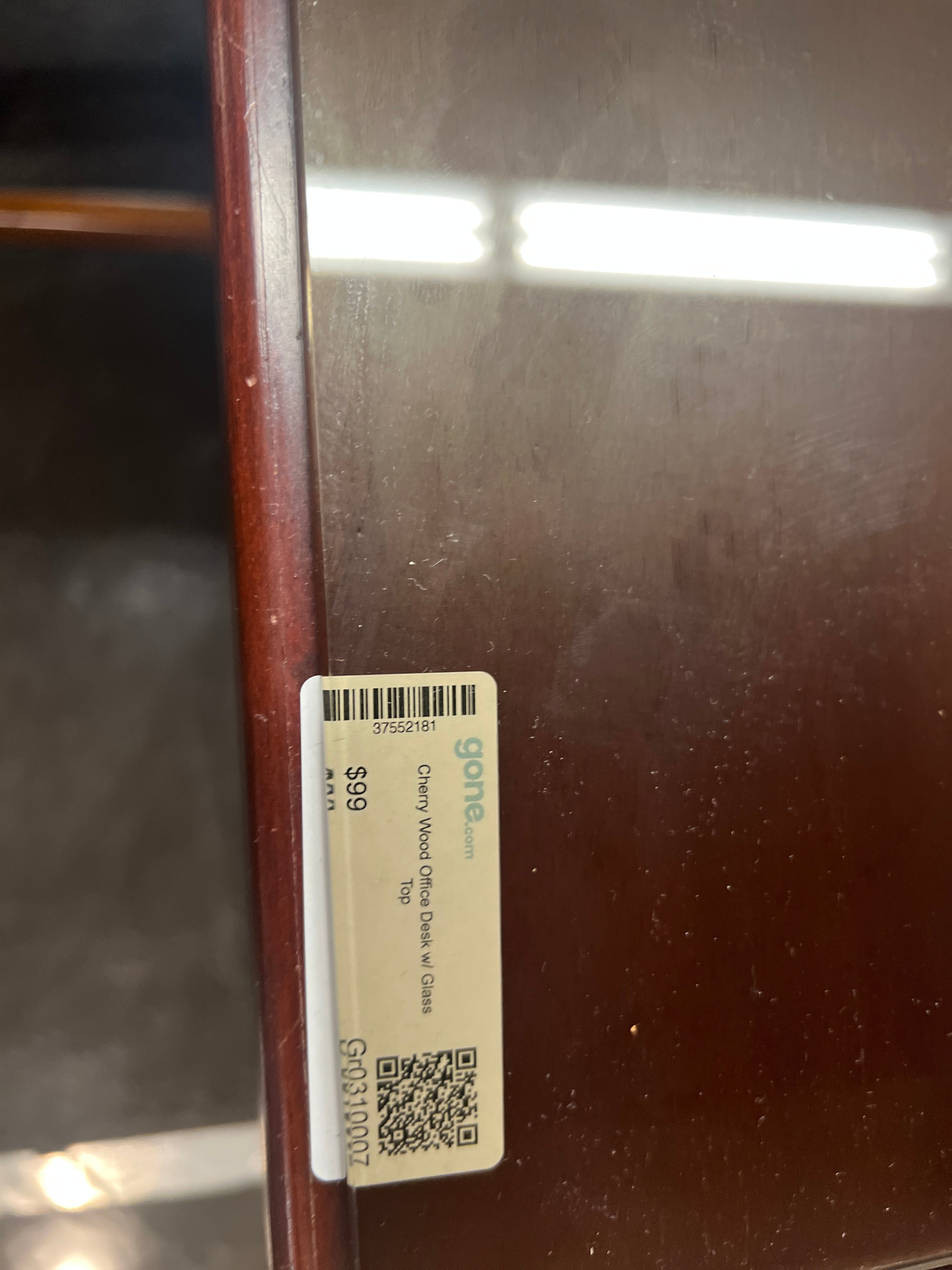 Cherry Wood Office Desk w/ Glass Top