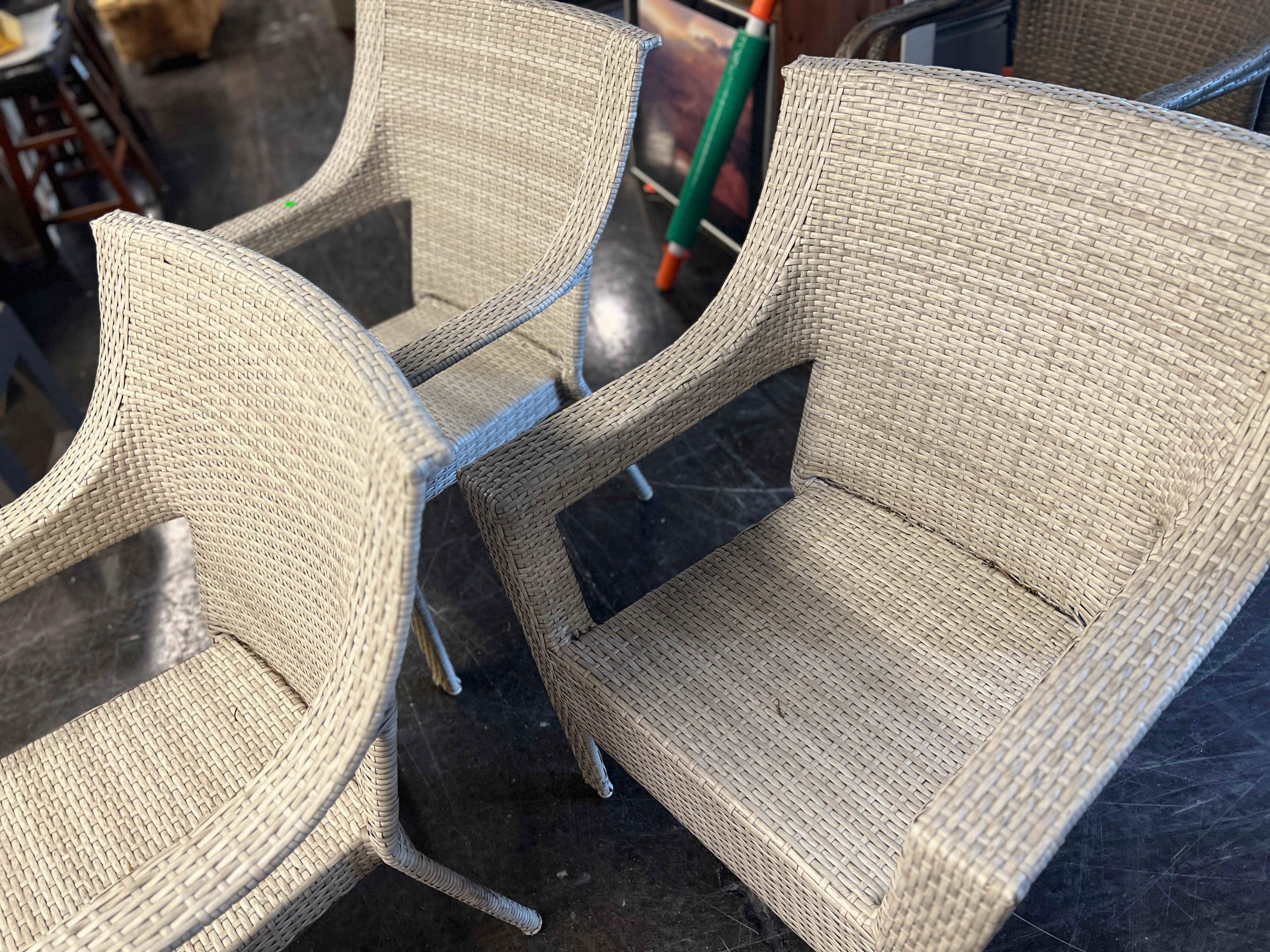 White Rattan Outdoor Patio Chairs (Set of Three)