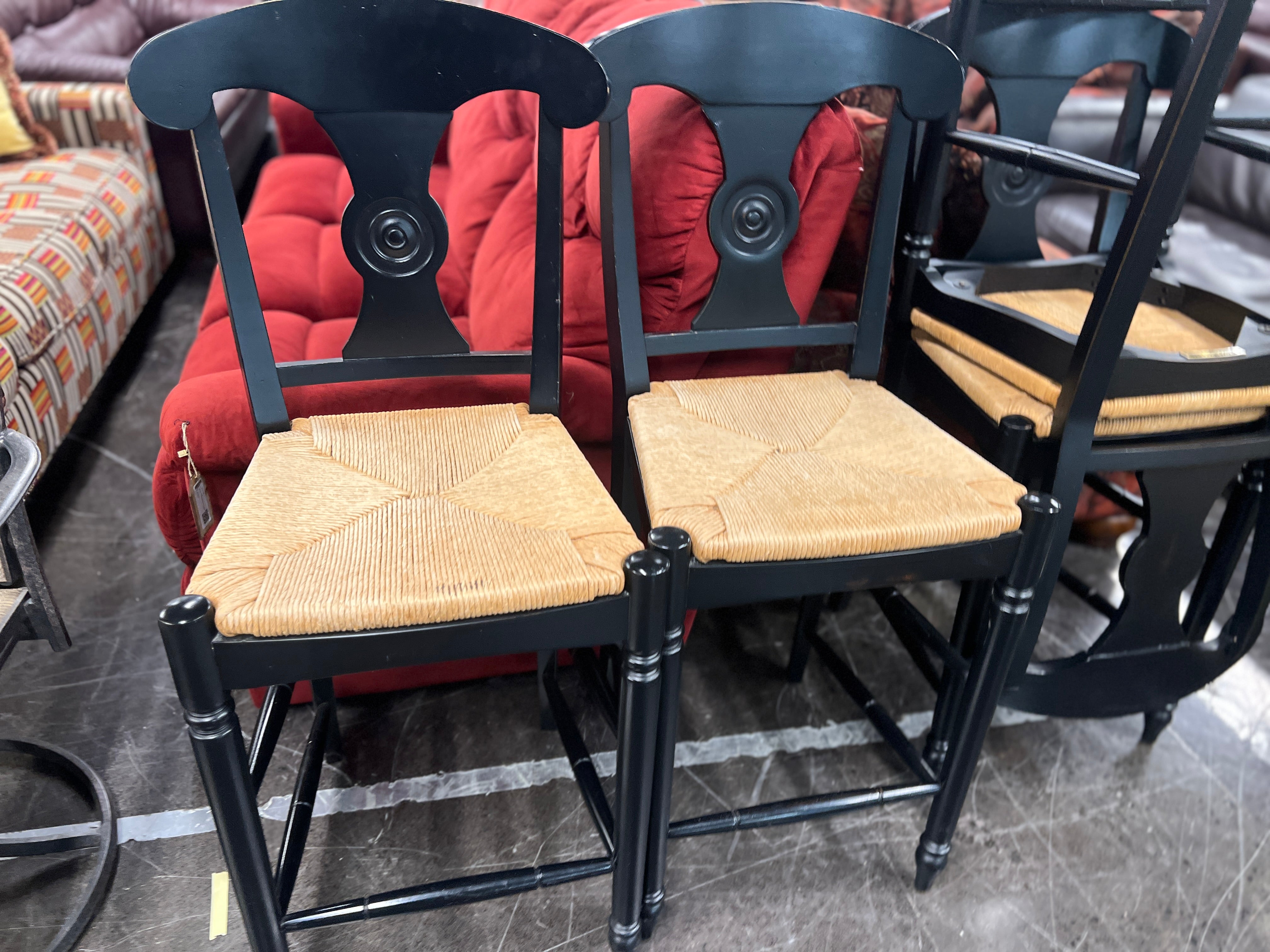 Ethan Allen Espresso and Rattan French Country Barstools (SET of 4)