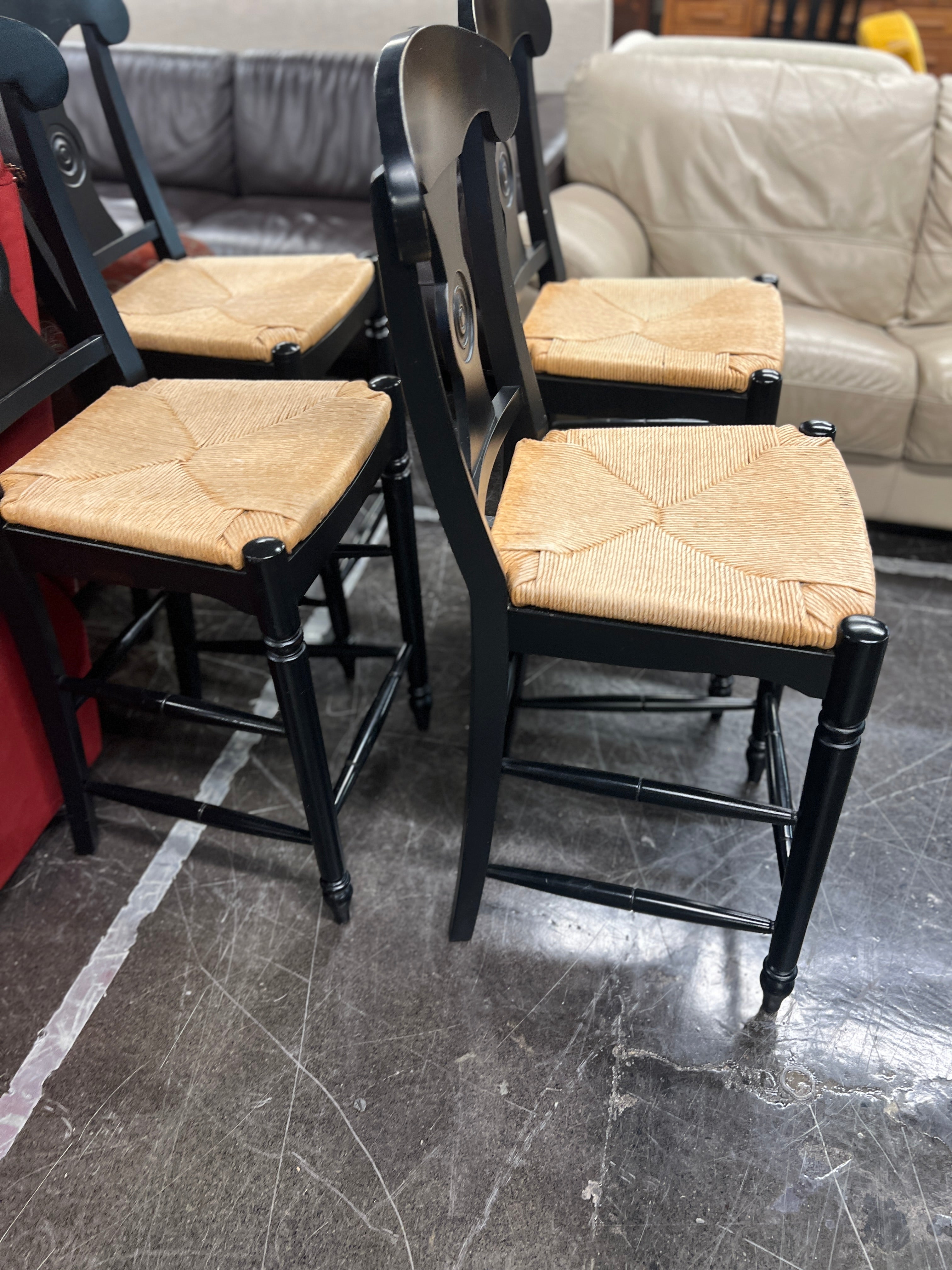 Ethan Allen Espresso and Rattan French Country Barstools (SET of 4)