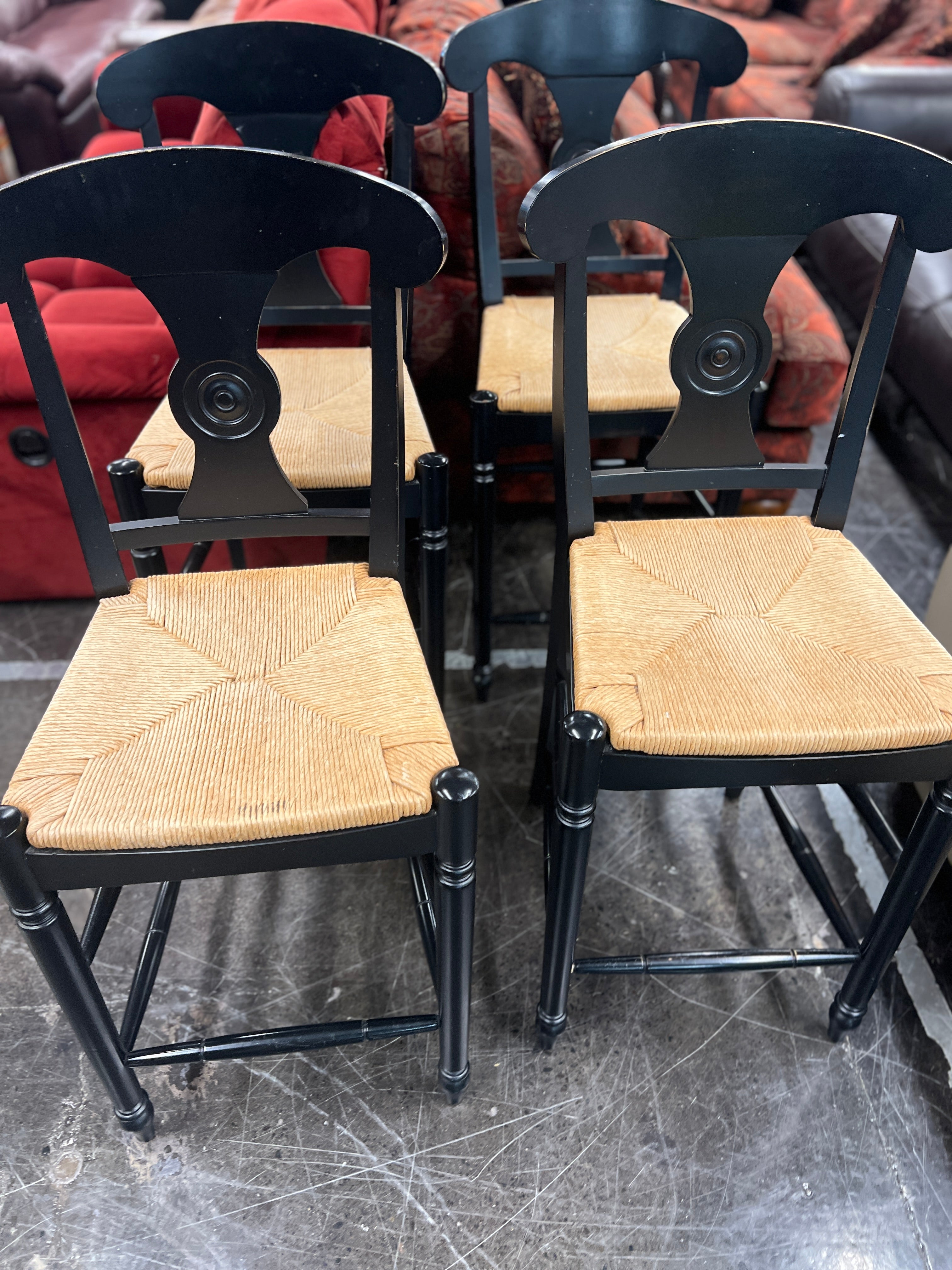 Ethan Allen Espresso and Rattan French Country Barstools (SET of 4)