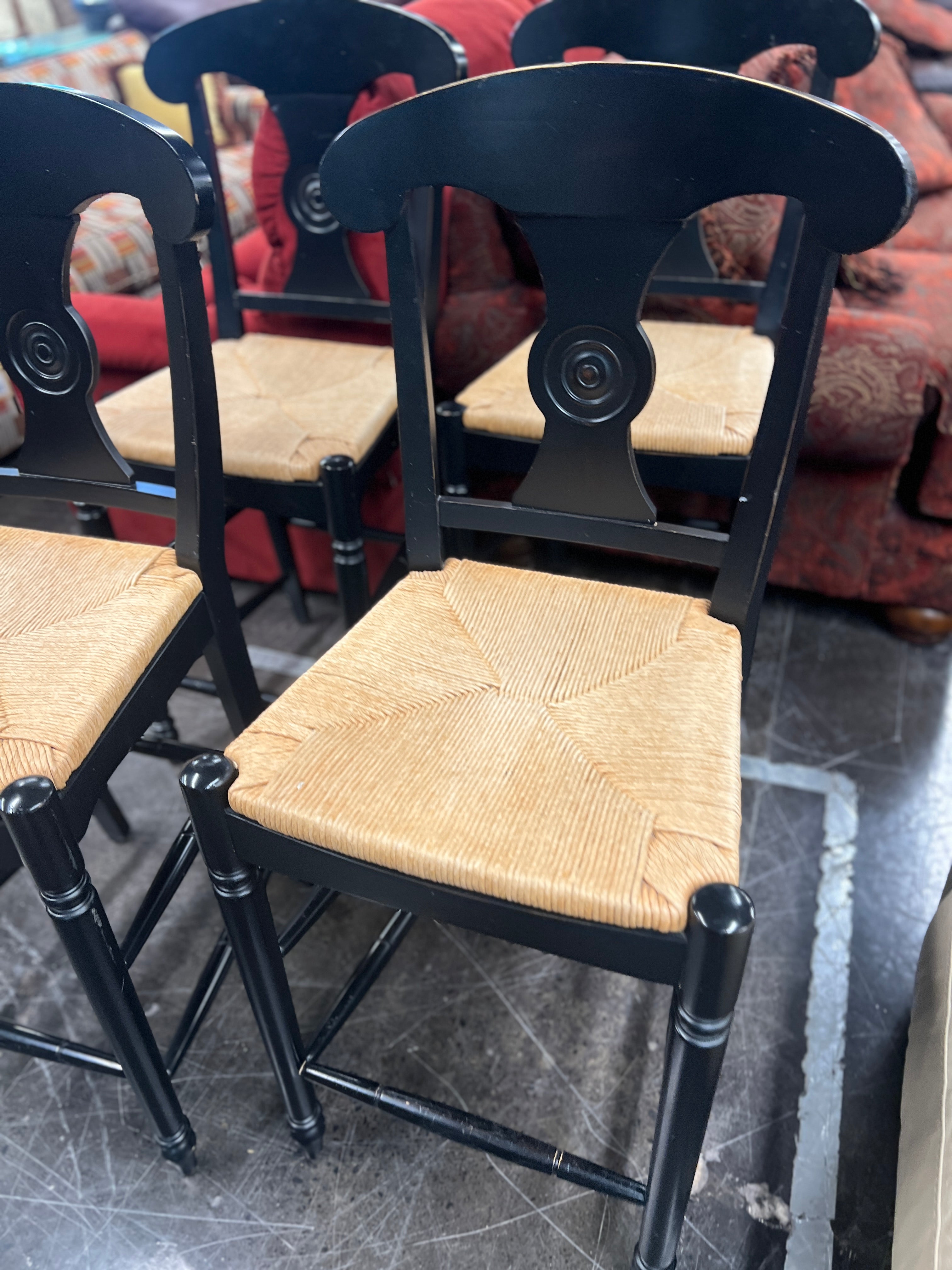 Ethan Allen Espresso and Rattan French Country Barstools (SET of 4)