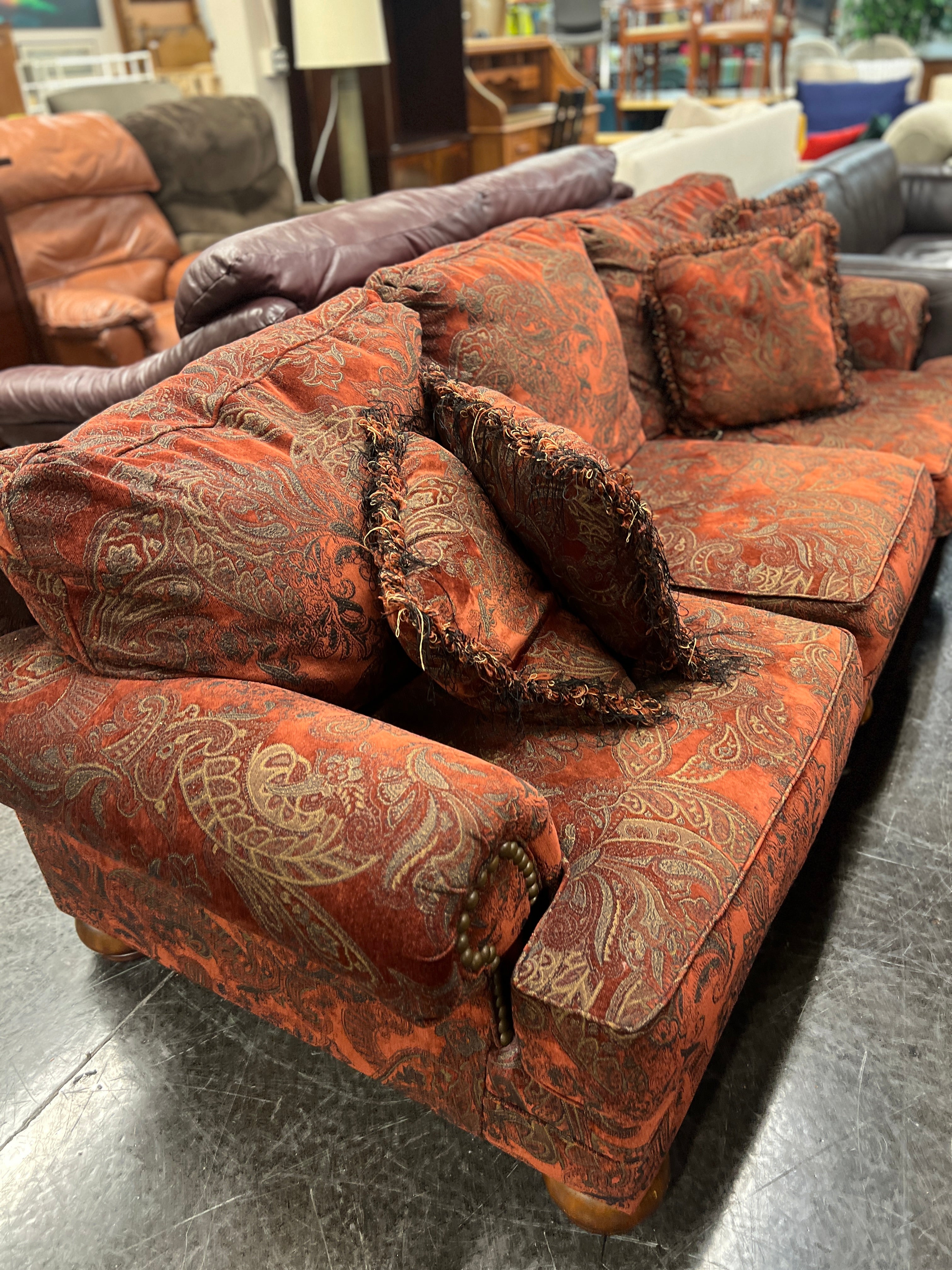Ashley Furniture Dark Red Paisley Sofa