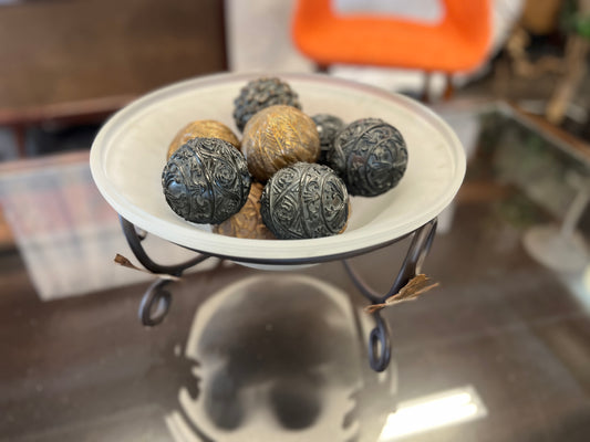 Frosted Glass Bowl With Decorative Balls