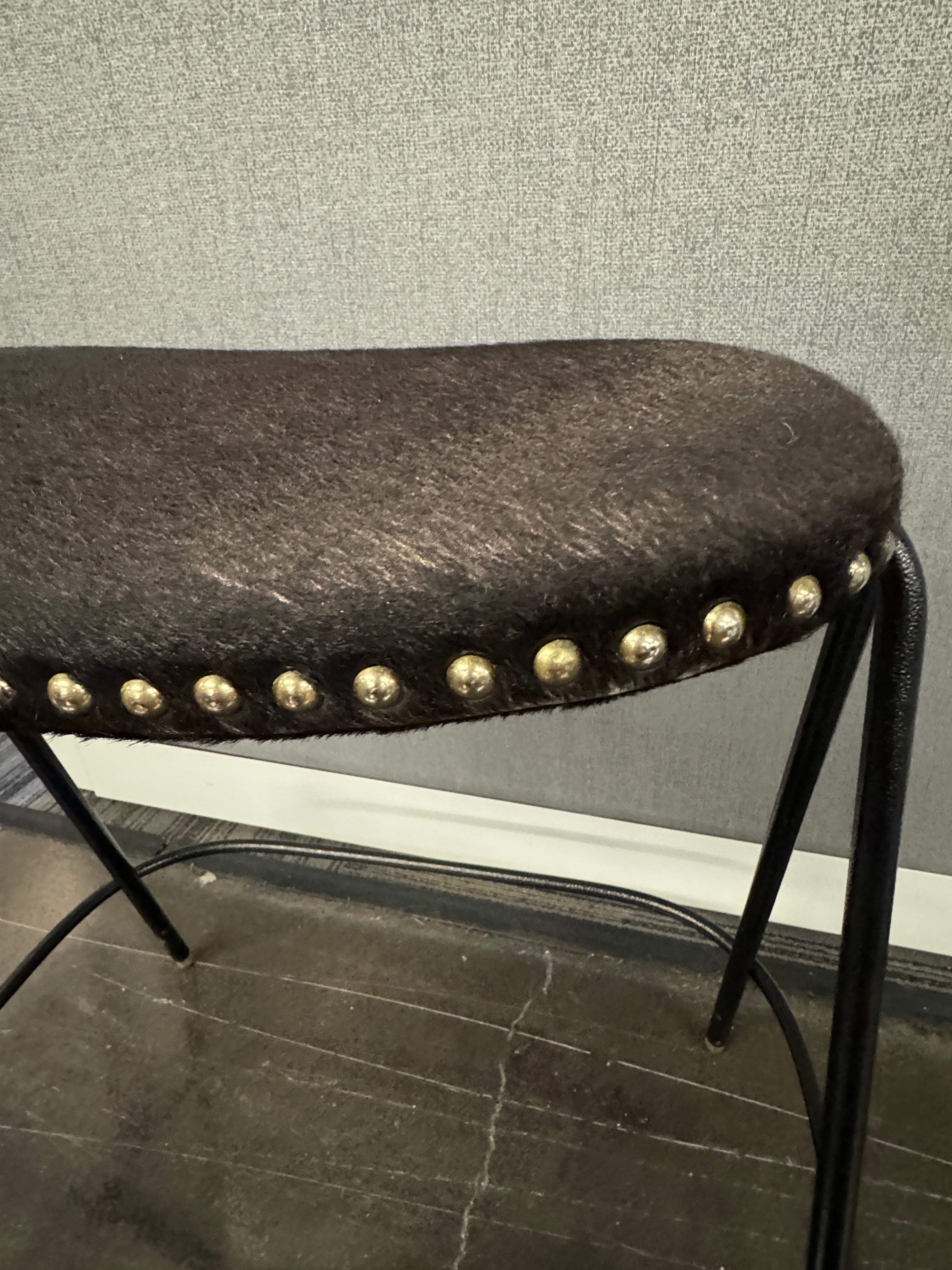 Modern CB2 Metal-Leg Cowhide Counter Stools
