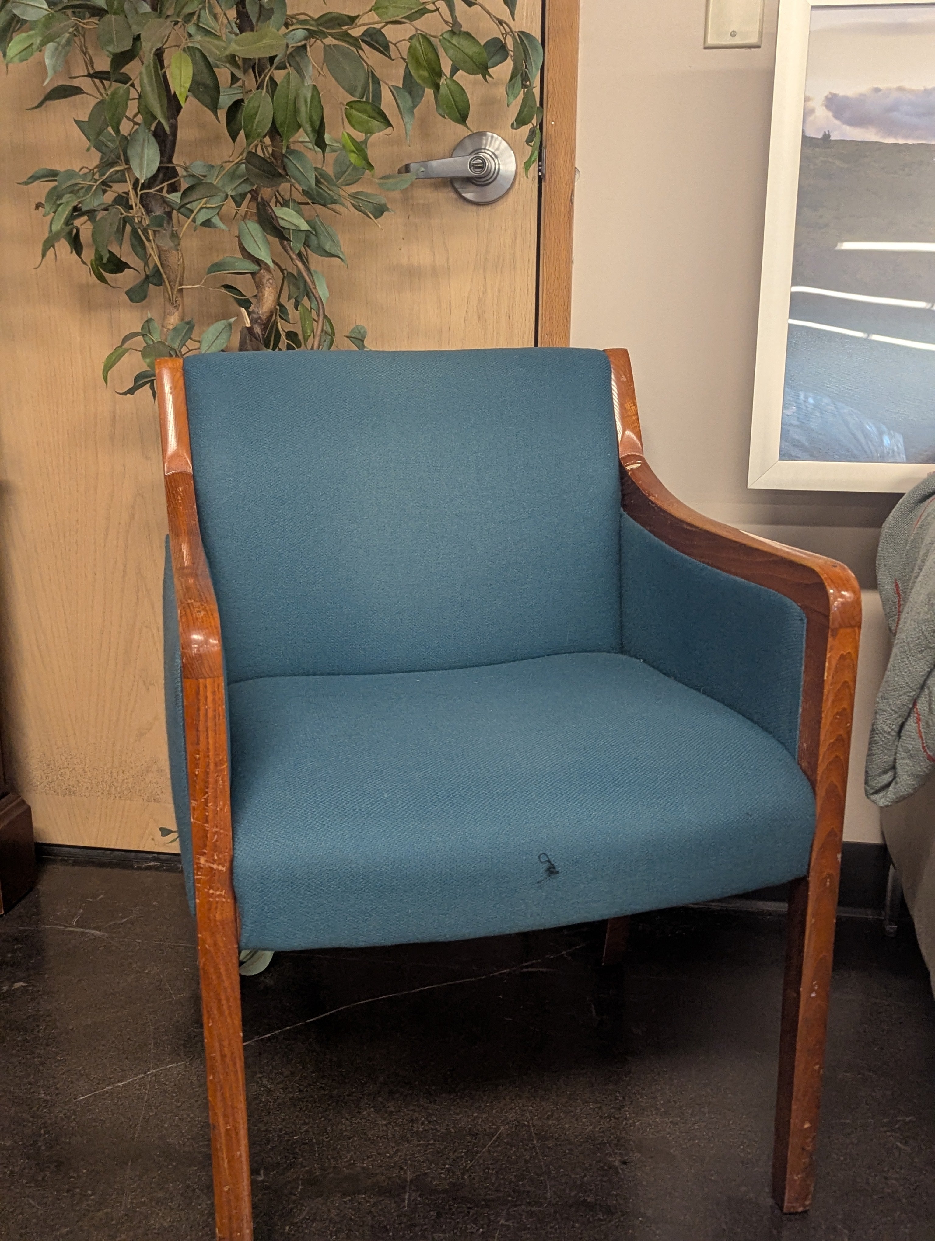 Mid-Century Wood Frame Guest Chair – Teal Upholstery