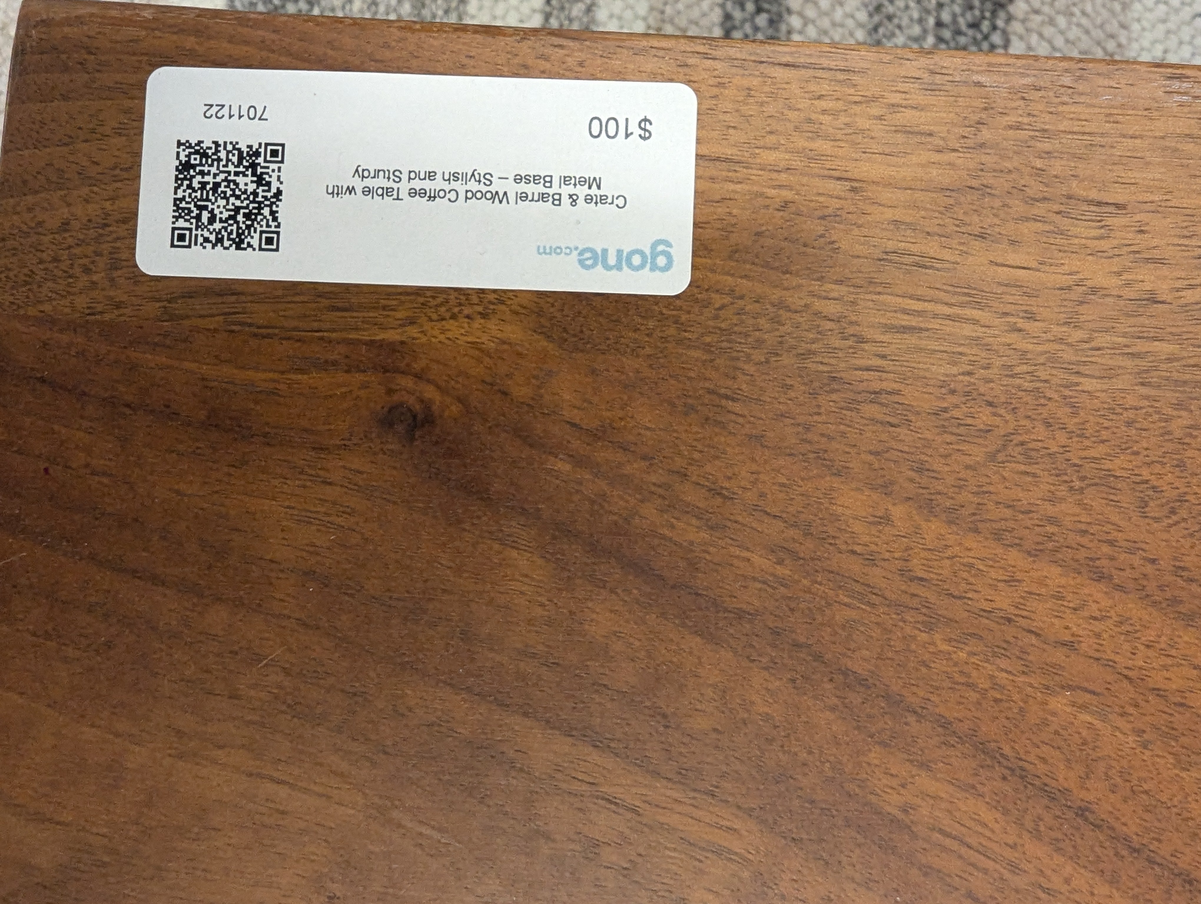 Crate & Barrel Wood Coffee Table with Metal Base – Stylish and Sturdy