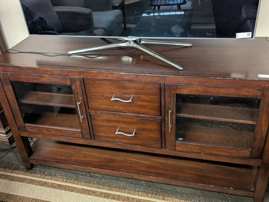 Mahogany Buffet with Glass Doors and Silver Accents